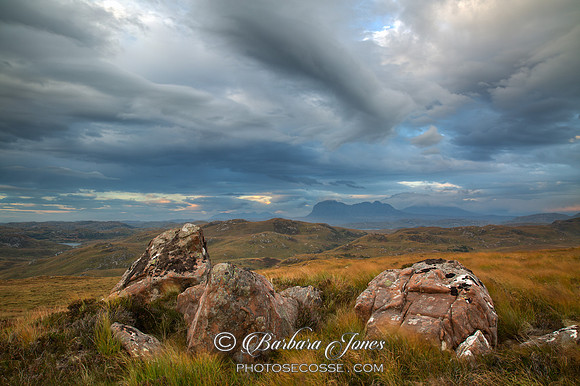 Suilven  Druim Bad a Ghaill  Stormy Sky Scotland.