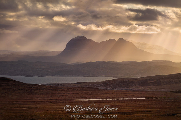 Suilven Sunbeams Assynt Scotland.