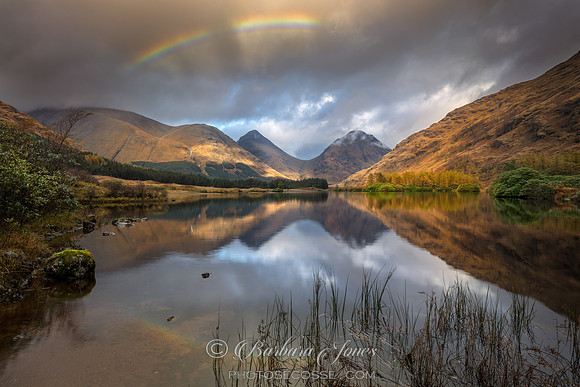 Glen Etive, Lochan nam Urr Rainbow, Scottish Highlands.