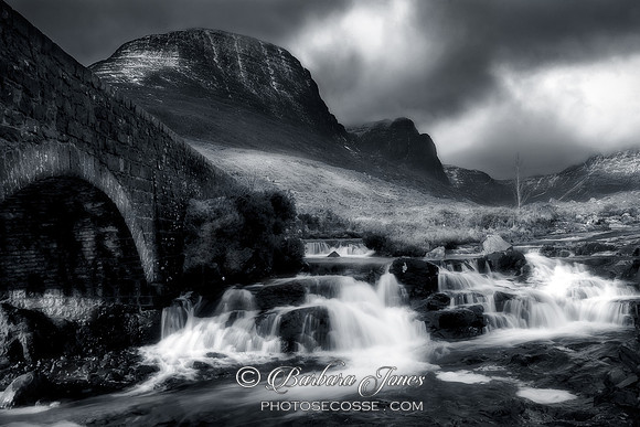 The Russel Burn, Applecross, mono. Wester Ross. Highland Scotland.
