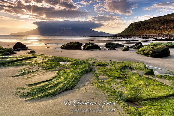 Camus Sgiotaig. Singing Sands. Weed covered rocks. Isle of Eigg. Scotland.