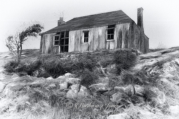 Isle of Scalpay. Cottage in Charcoal. Eilean Siar. Scotland.