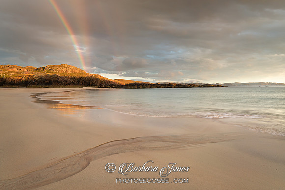 Oldshore Beg. Reflection Rainbow. Polin Beach.  Sutherland. Scotland.