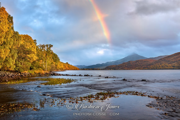 Loch Rannoch Rainbow over Schiehallion Perthshire Scotland.