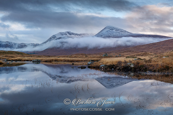 Blackmount. Lochan Na Stainge. Misty Reflection. Rannoch Moor. Scotland.