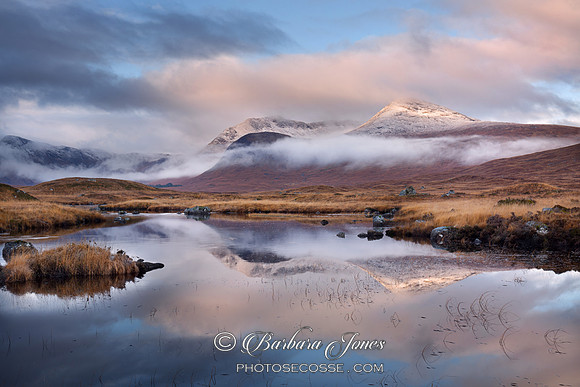Blackmount. Lochan Na Stainge. Misty Sunrise. Rannoch Moor. Scotland.